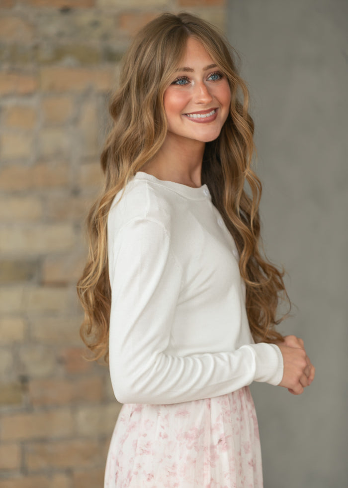 Ultra Soft Ivory Long Sleeve Cardigan FF Tops