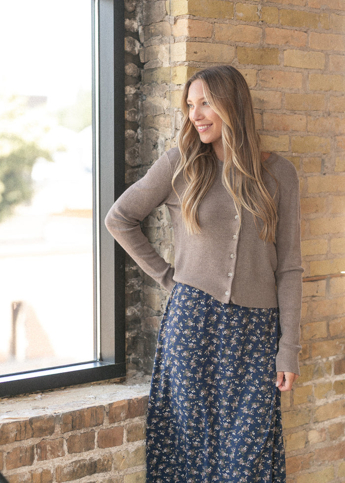 Ultra Soft Mocha Essential Ribbed Button Up Cardigan FF Tops