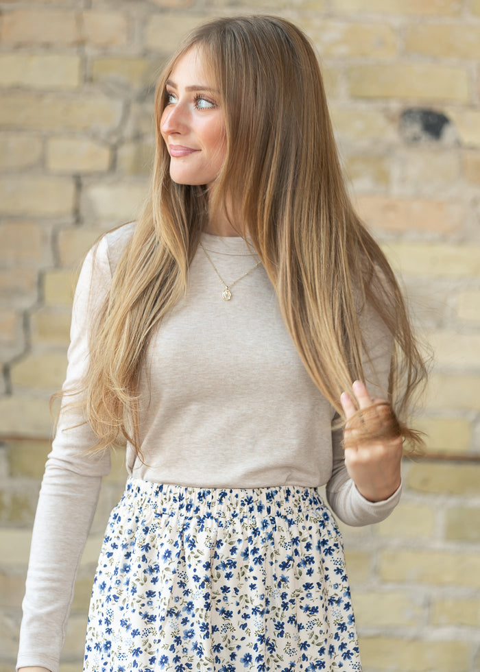 Ultra Soft Oatmeal Basic Long Sleeve Top FF Tops