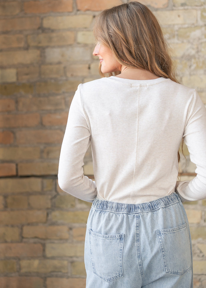 Ultra Soft Oatmeal Classic Ribbed Henley Top FF Tops