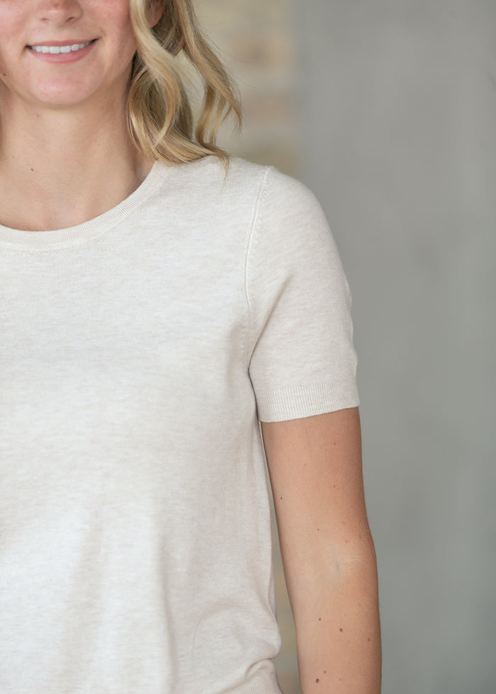 Ultra Soft Oatmeal Short Sleeve Sweater FF Tops