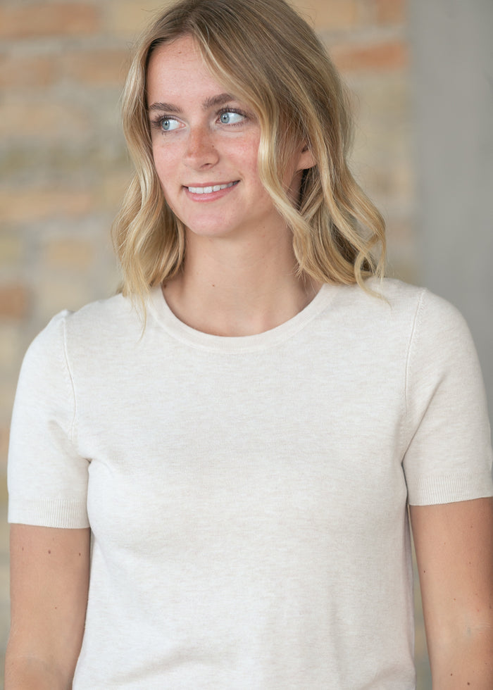 Ultra Soft Oatmeal Short Sleeve Sweater FF Tops