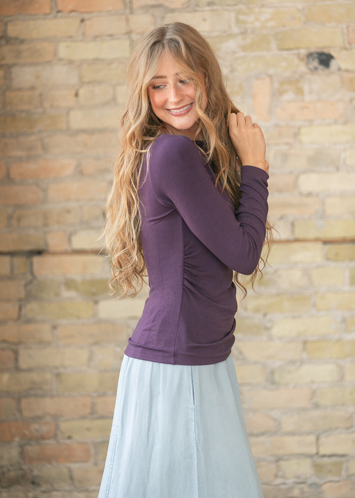 Ultra Soft Purple Ribbed Boatneck Long Sleeve FF Tops