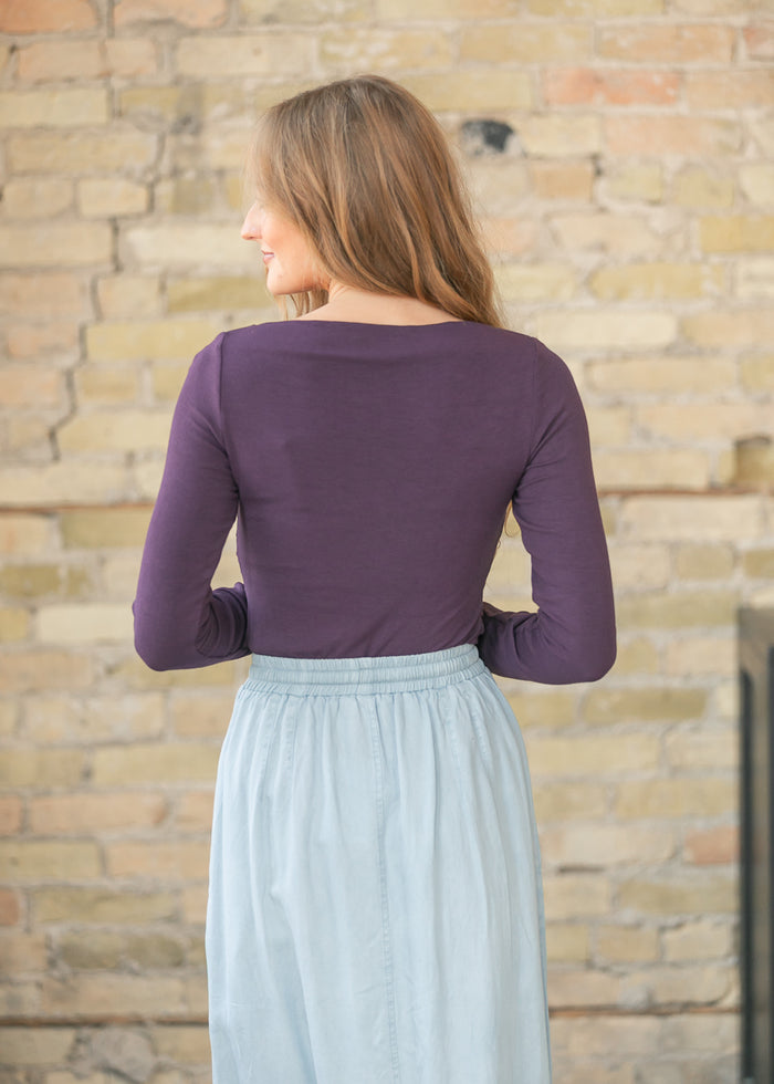 Ultra Soft Purple Ribbed Boatneck Long Sleeve FF Tops