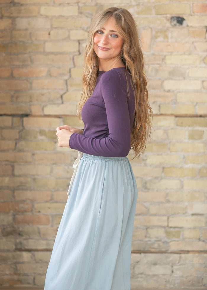 Ultra Soft Purple Ribbed Boatneck Long Sleeve FF Tops