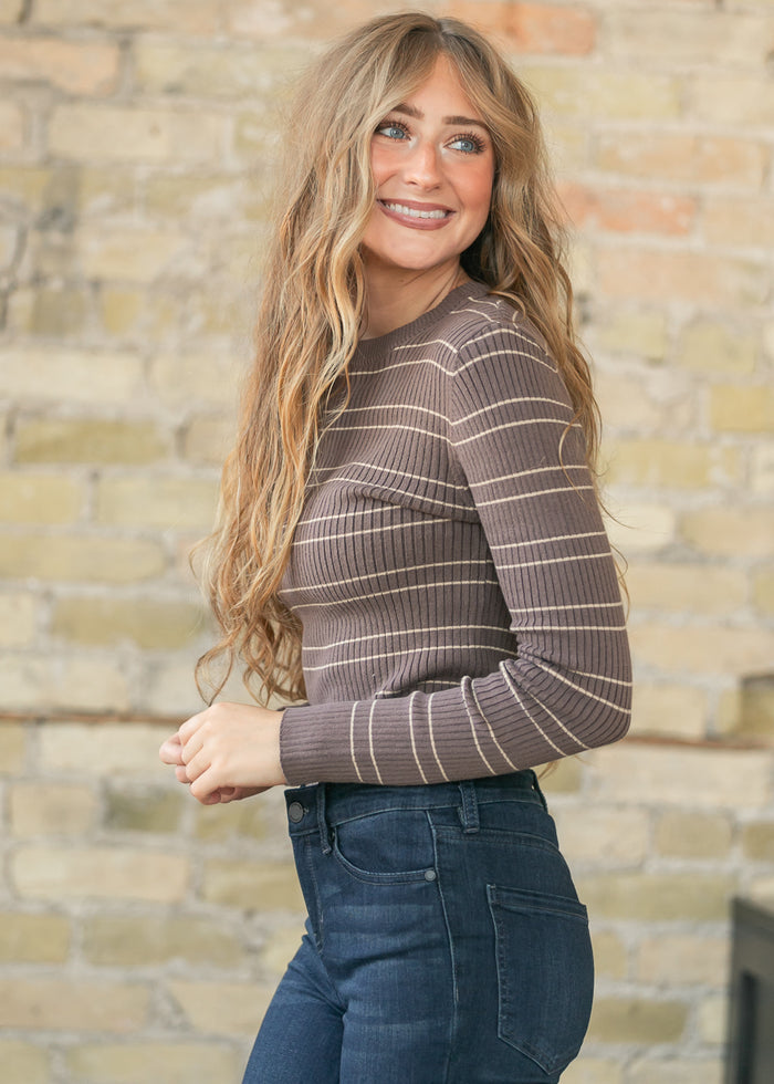 Ultra Soft Striped Ribbed Sweater Top FF Tops