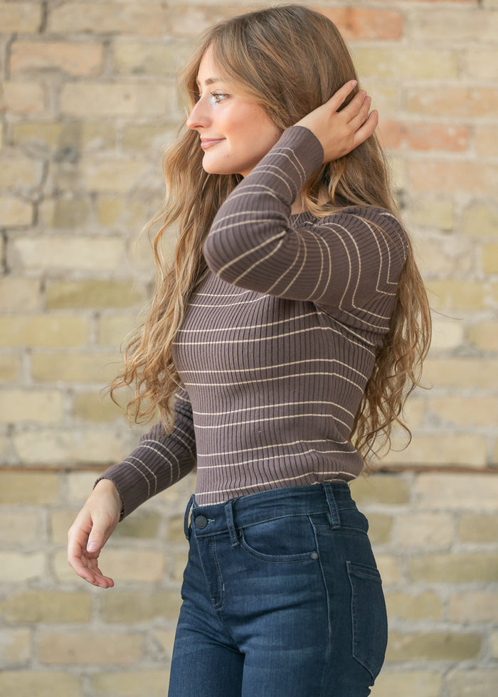 Ultra Soft Striped Ribbed Sweater Top FF Tops