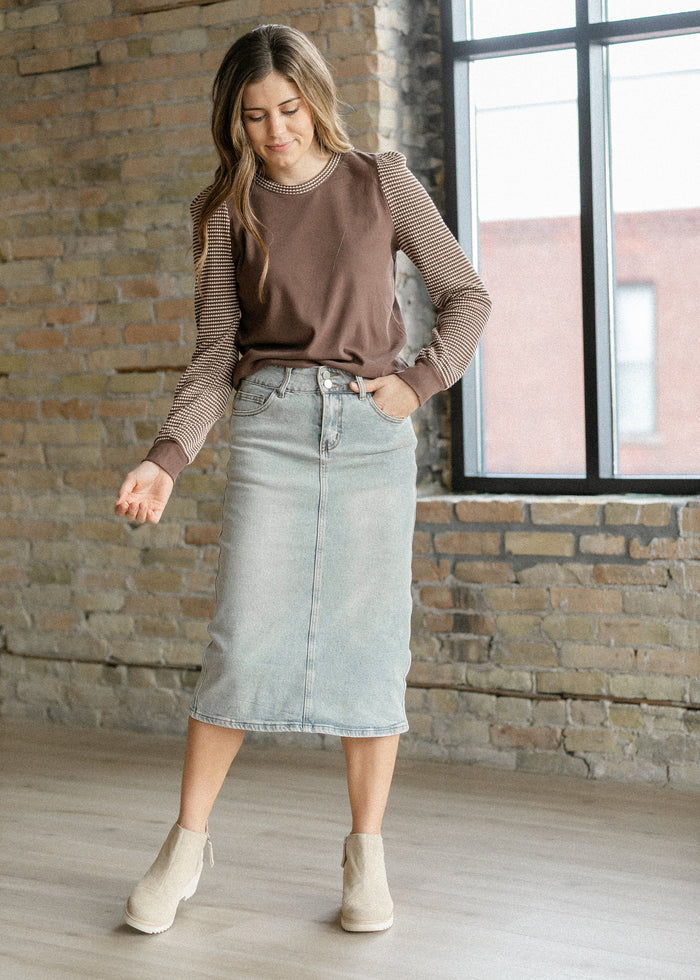 Ultra Soft Waffle Sleeve Contrast Top FF Tops