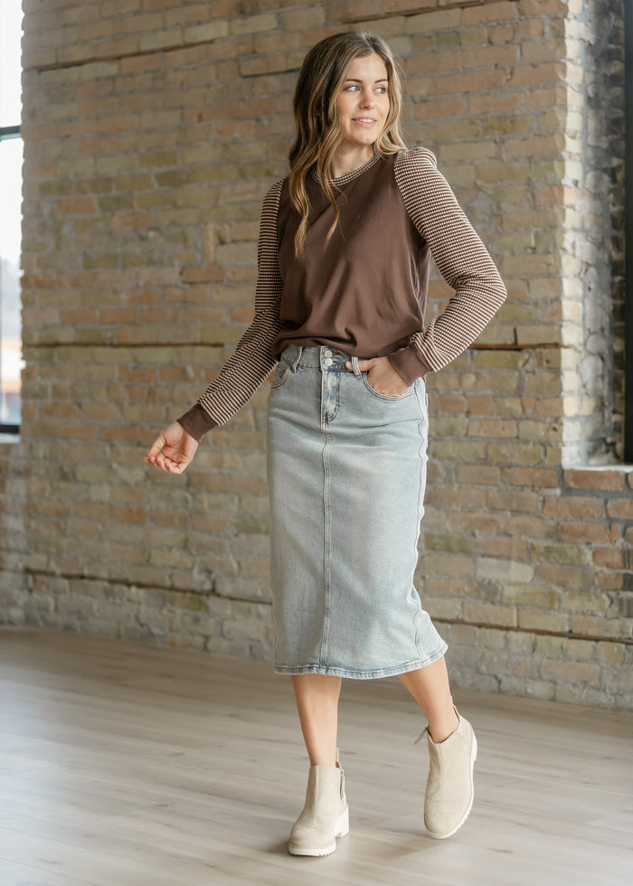 Ultra Soft Waffle Sleeve Contrast Top FF Tops