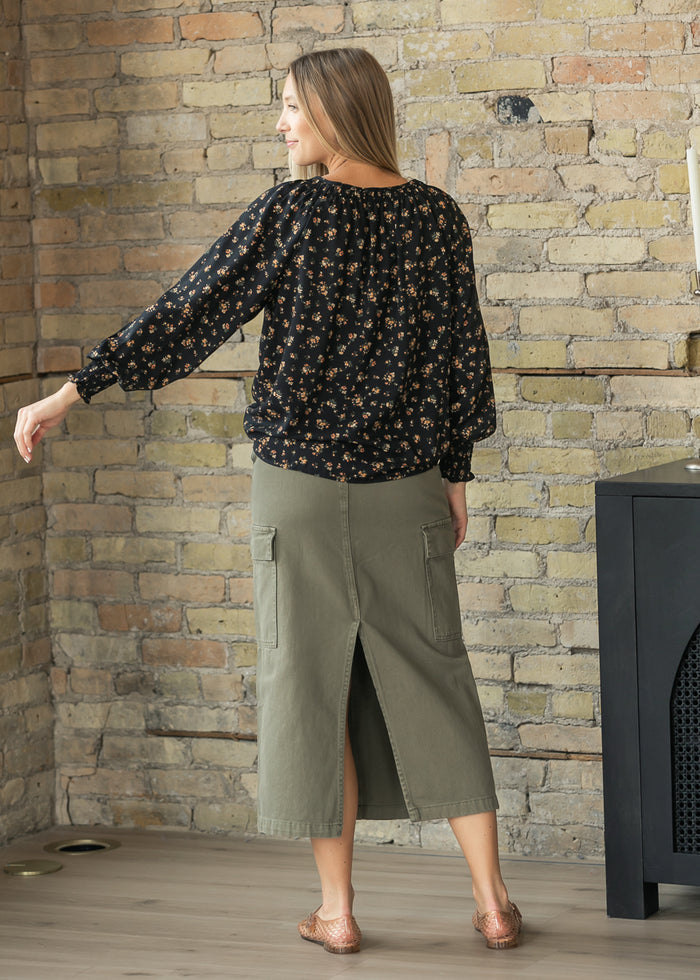 V-neck Floral Smocked Sleeve Top FF Tops