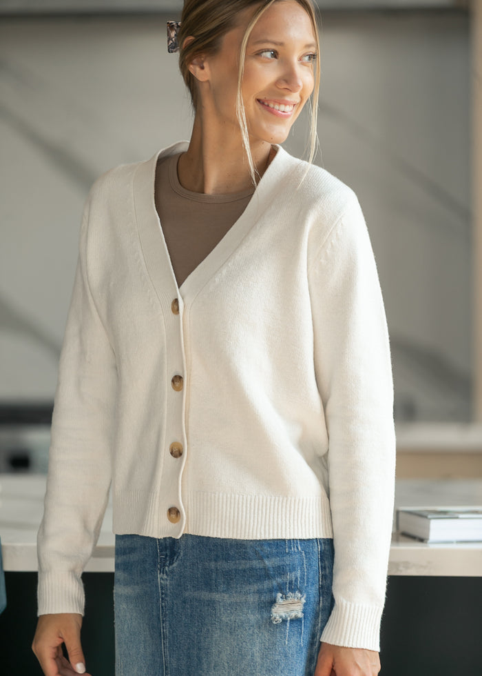 V-neck Soft Knit Button Cardigan FF Tops