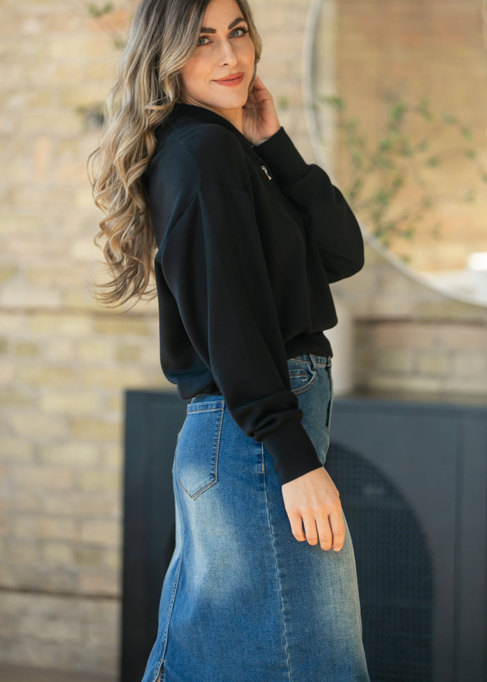 Varley® Black Davidson Quarter Zip Sweatshirt FF Tops