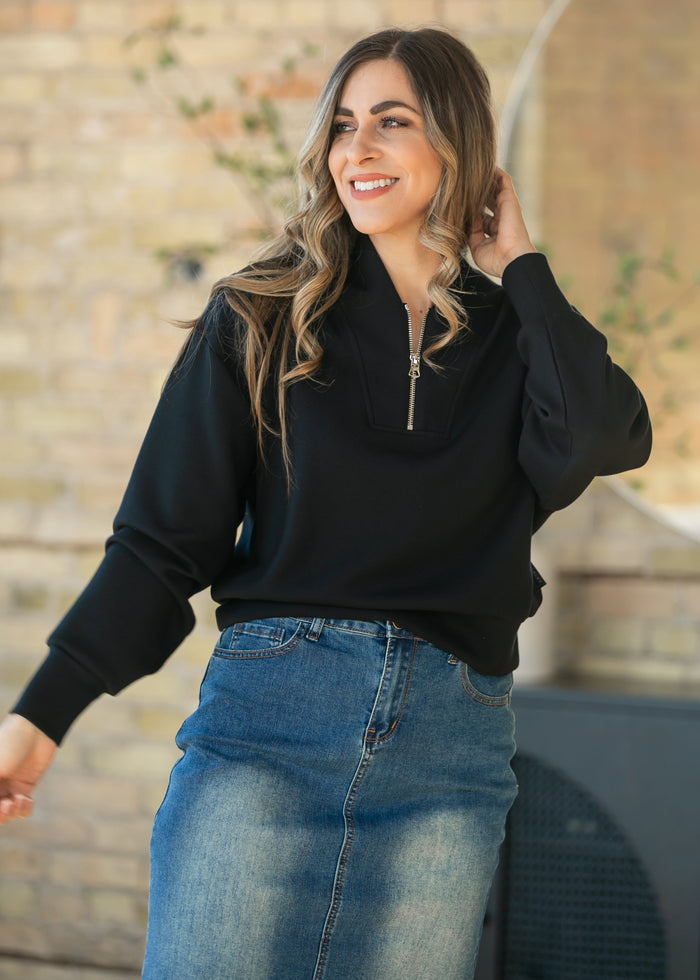 Varley® Black Davidson Quarter Zip Sweatshirt FF Tops