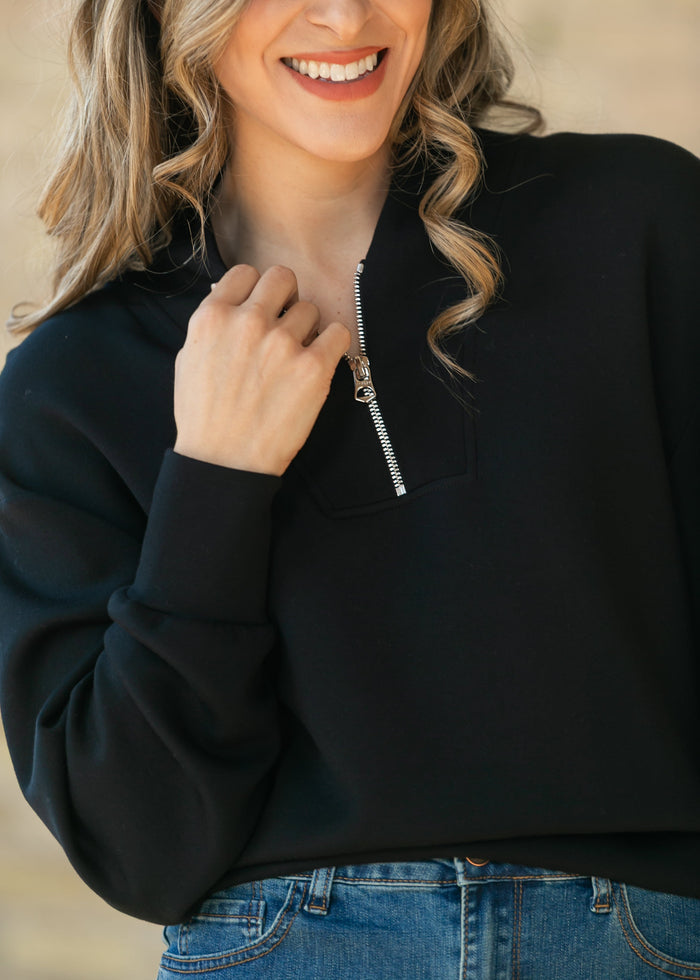 Varley® Black Davidson Quarter Zip Sweatshirt FF Tops XS