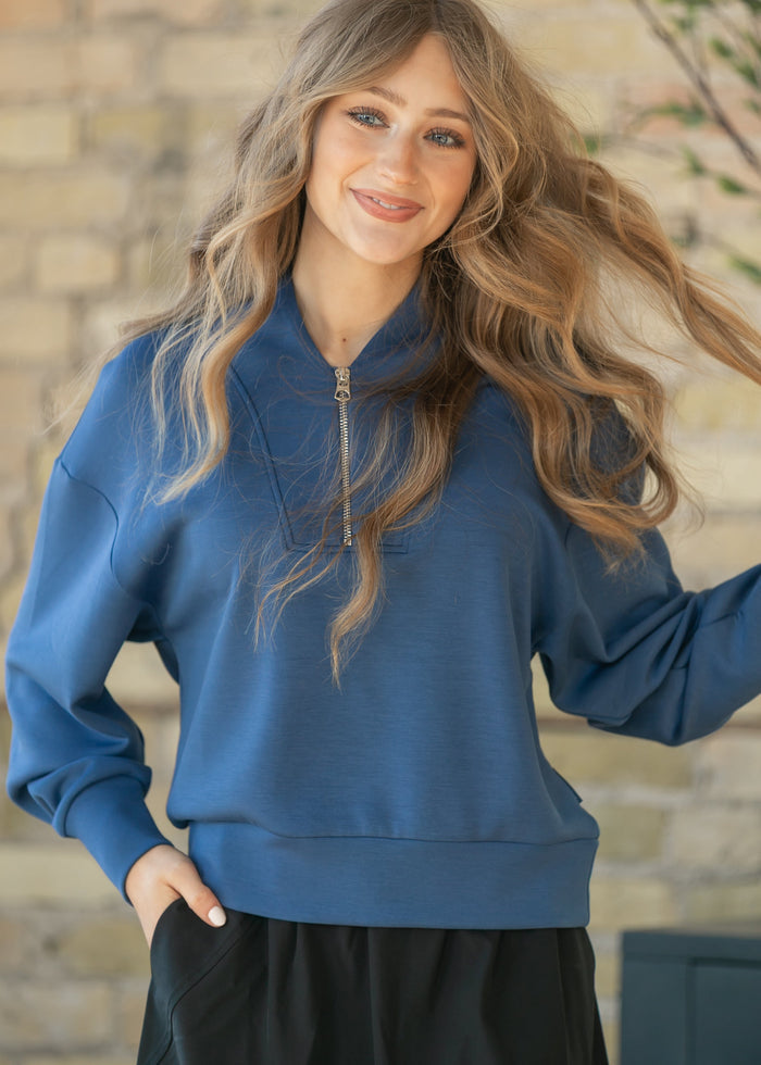 Varley® Blue Davidson Quarter Zip Sweatshirt FF Tops XS