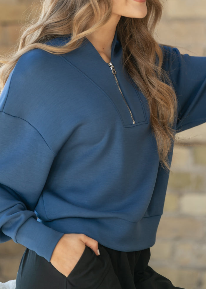 Varley® Blue Davidson Quarter Zip Sweatshirt FF Tops