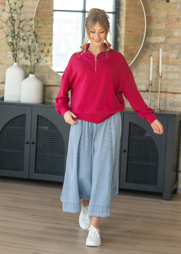 Varley® Red Hawley Half Zip Sweatshirt FF Tops