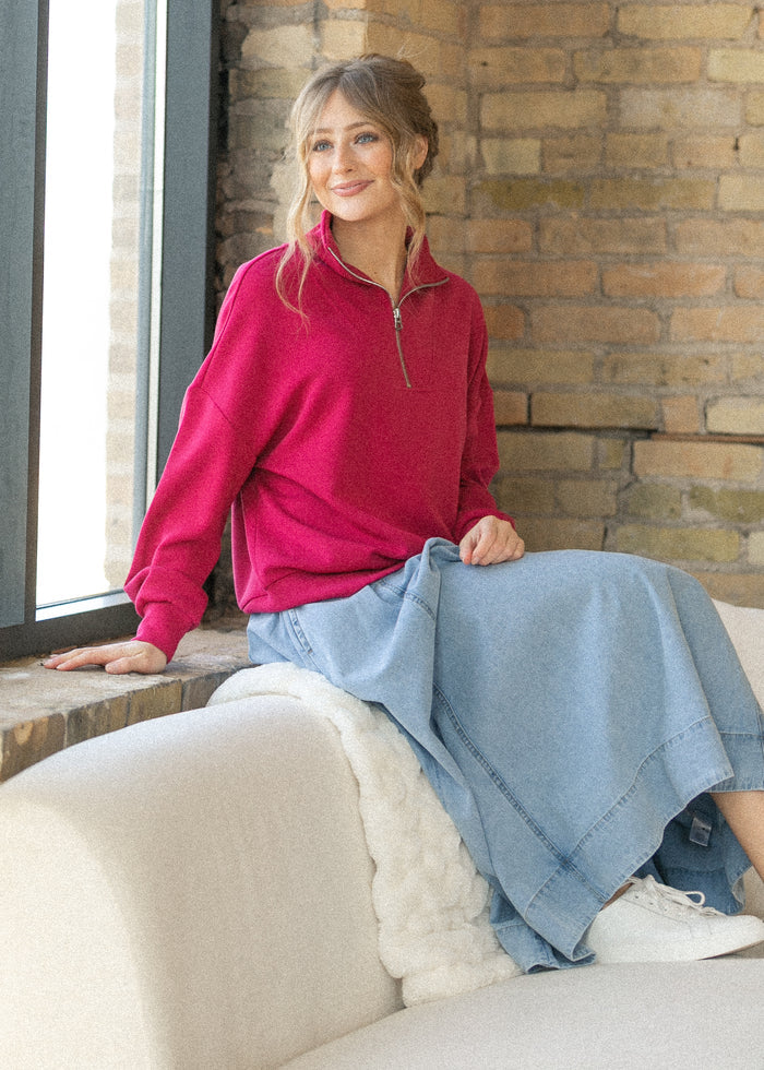 Varley® Red Hawley Half Zip Sweatshirt FF Tops