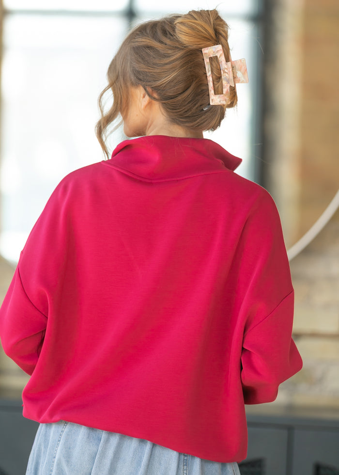 Varley® Red Hawley Half Zip Sweatshirt FF Tops