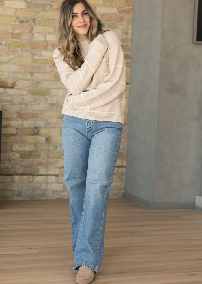 Varley® Tan Meryl Stripe Knit Sweater FF Layering Essentials