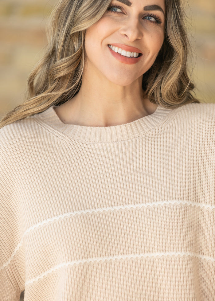 Varley® Tan Meryl Stripe Knit Sweater FF Layering Essentials XS