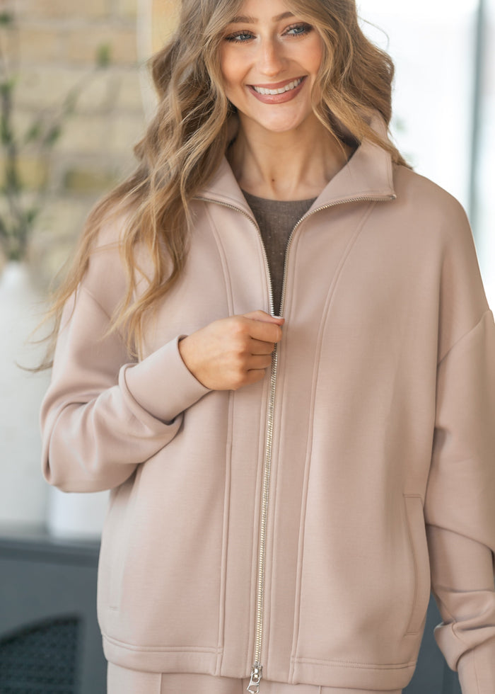 Varley® Taupe Arlene Full Zip Sweatshirt Jacket FF Layering Essentials XS