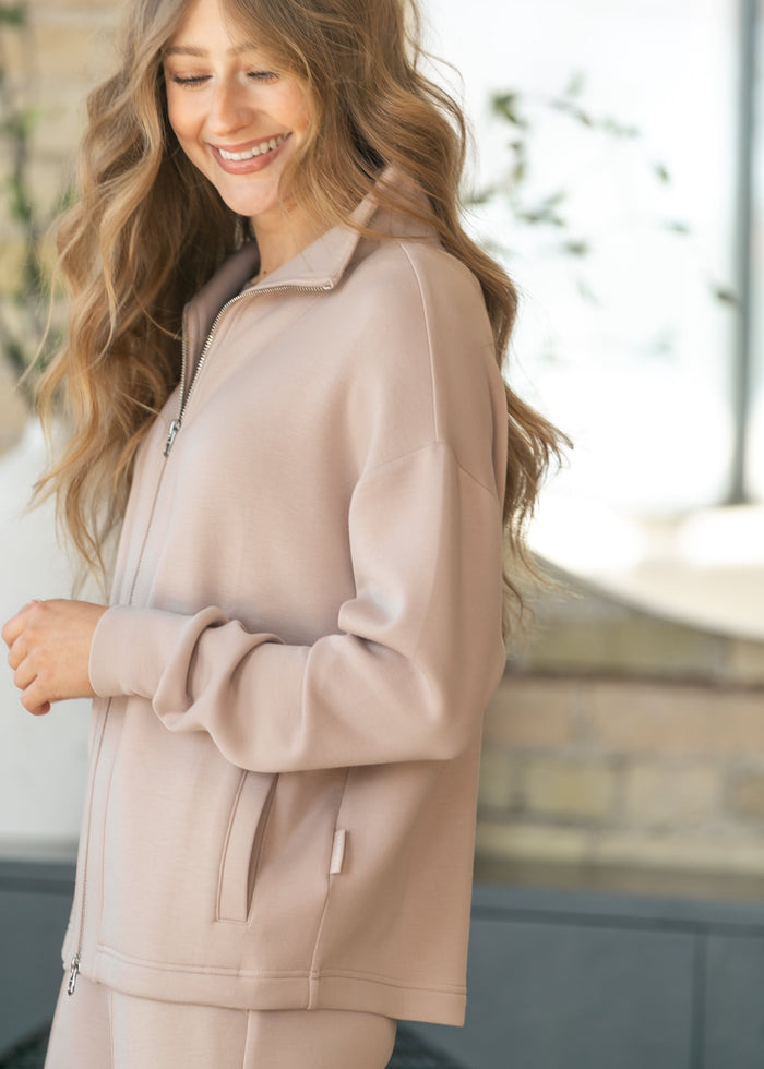 Varley® Taupe Arlene Full Zip Sweatshirt Jacket FF Layering Essentials