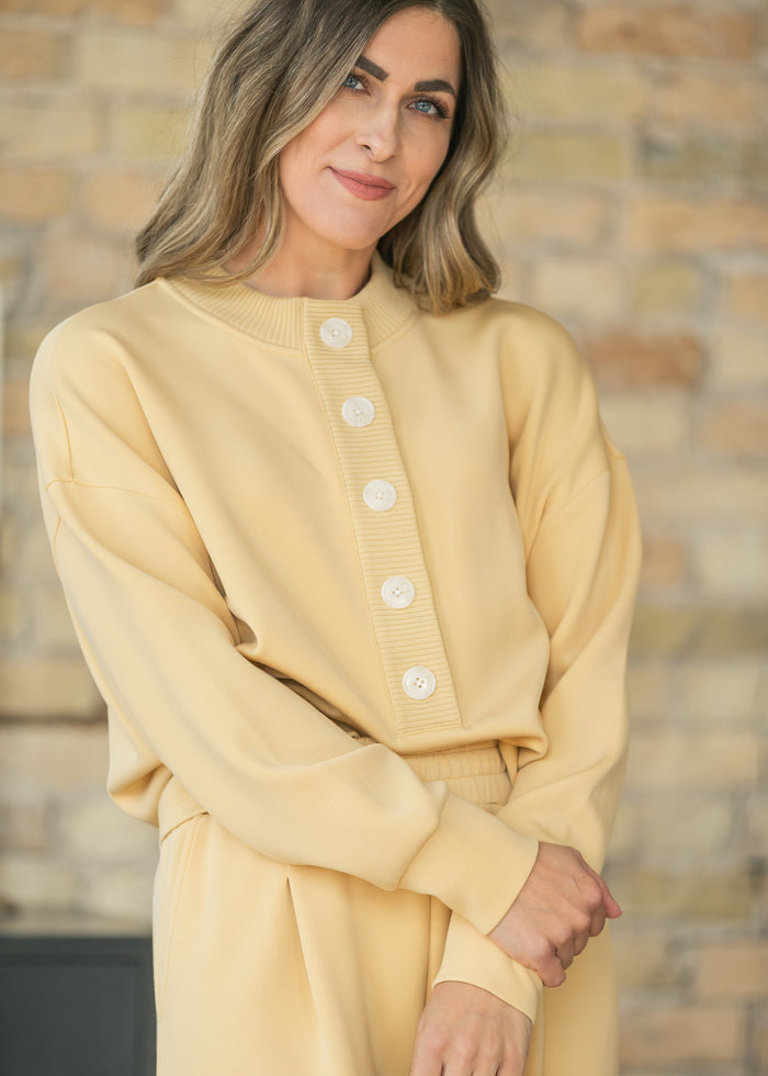 Varley® Yellow Reena Button Front Sweater FF Tops