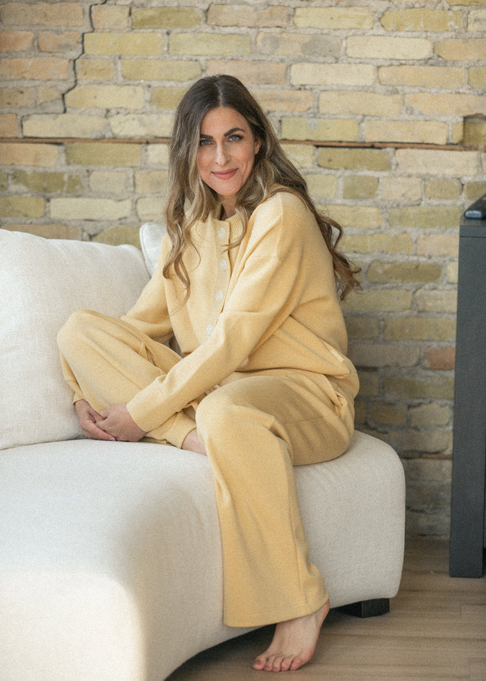 Varley® Yellow Reena Button Front Sweater FF Tops