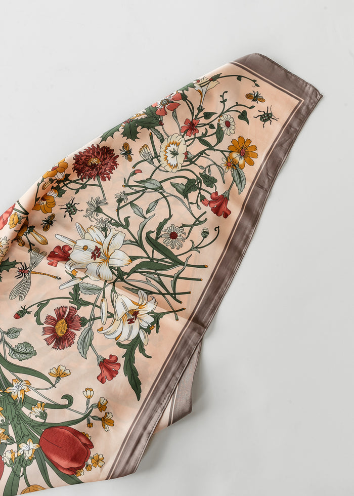 Vintage Floral Satin Square Scarf Accessory
