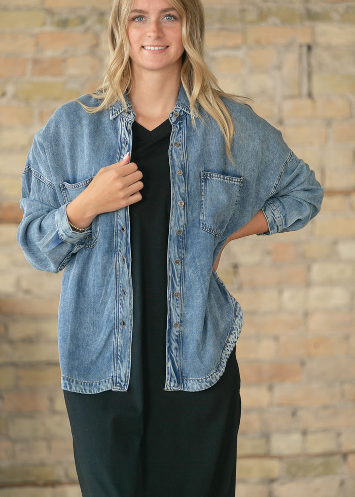 Washed Chambray Long Sleeve Top FF Tops