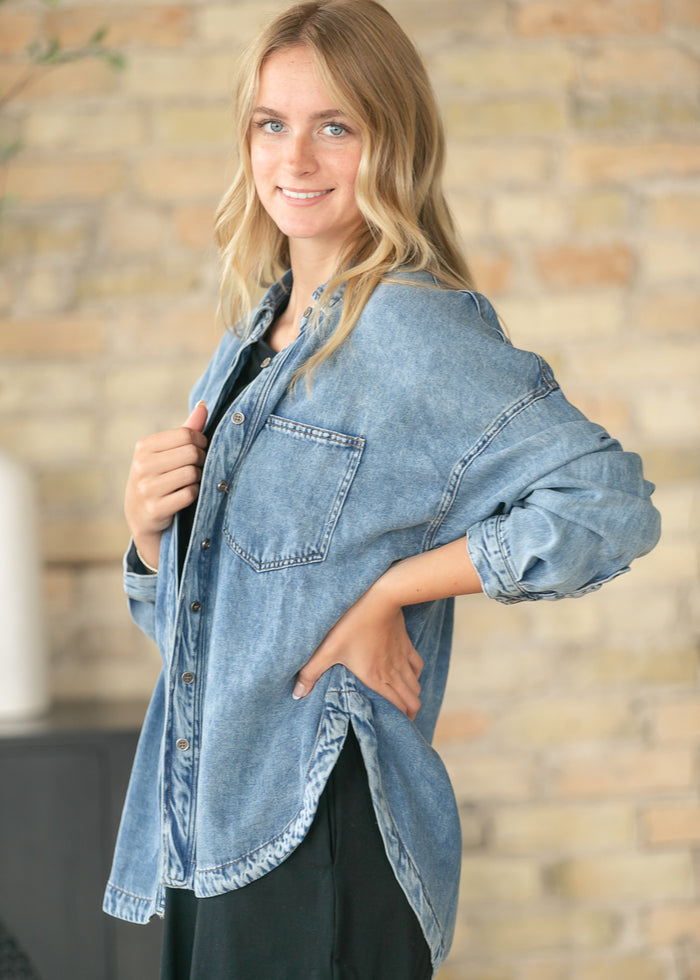 Washed Chambray Long Sleeve Top FF Tops