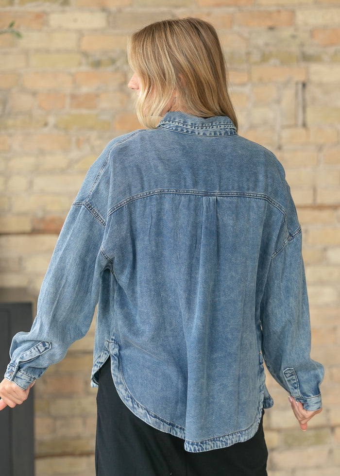 Washed Chambray Long Sleeve Top FF Tops