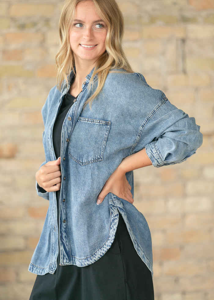 Washed Chambray Long Sleeve Top FF Tops