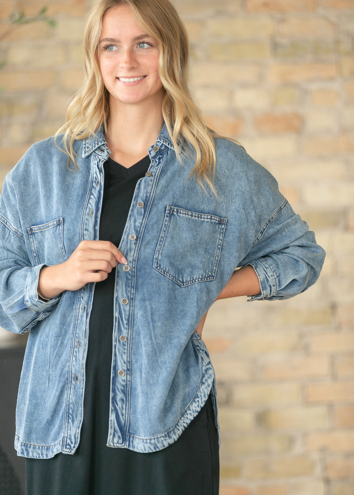 Washed Chambray Long Sleeve Top FF Tops