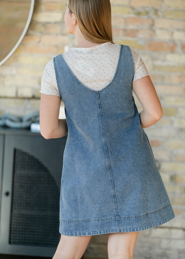Washed Denim V-Neck Midi Dress FF Dresses