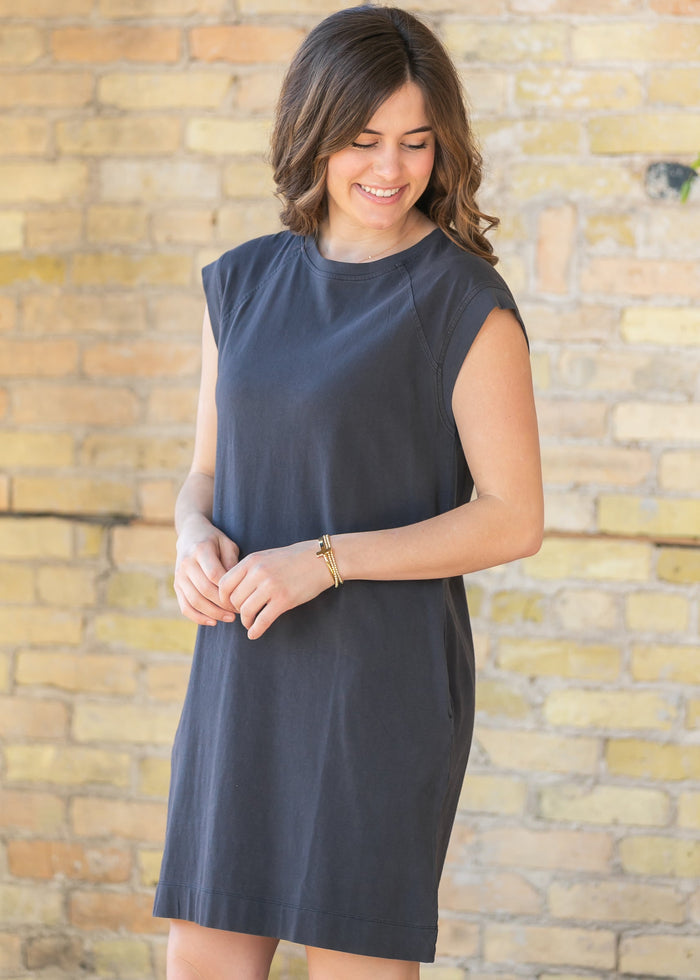 Charcoal Washed Jersey Midi Dress FF Dresses