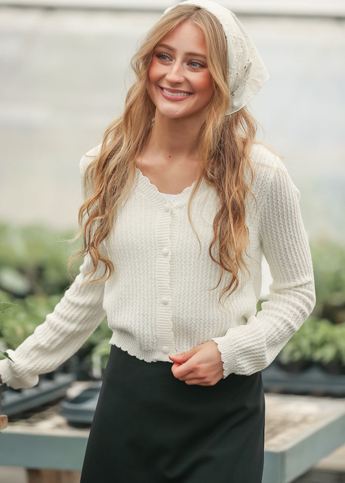 Wavy Knit Scalloped Edge Cardigan FF Layering Essentials