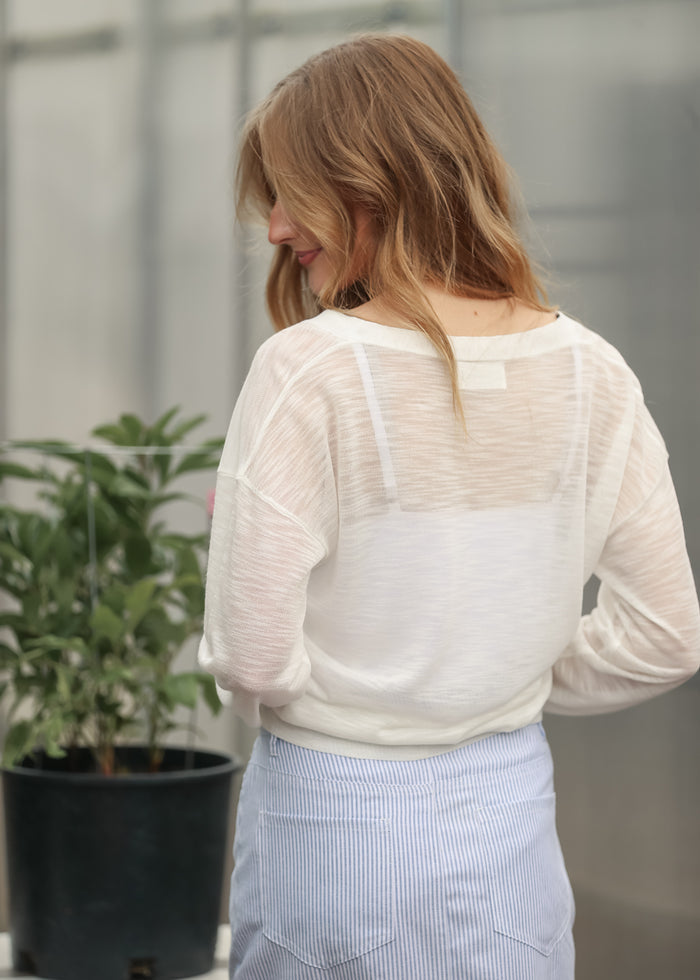 White Lightweight V Neck Cardigan FF Layering Essentials