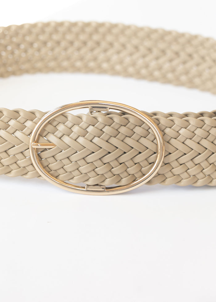 Wide Woven Oval Buckle Belt Accessory