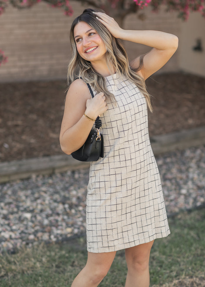 Windowpane Shift Midi Dress FF Dresses