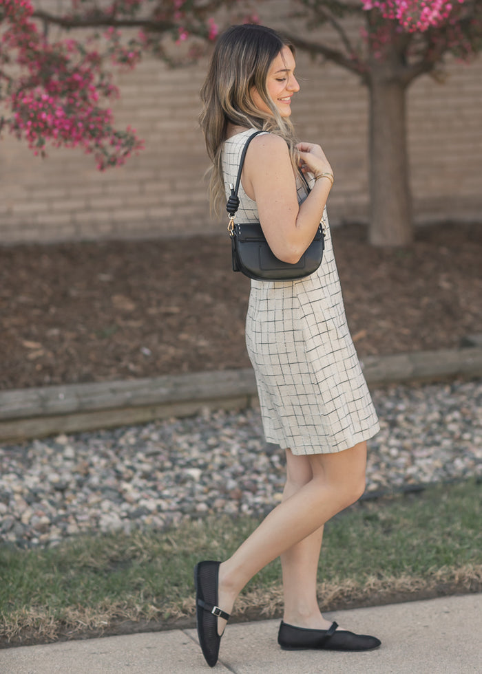 Windowpane Shift Midi Dress FF Dresses
