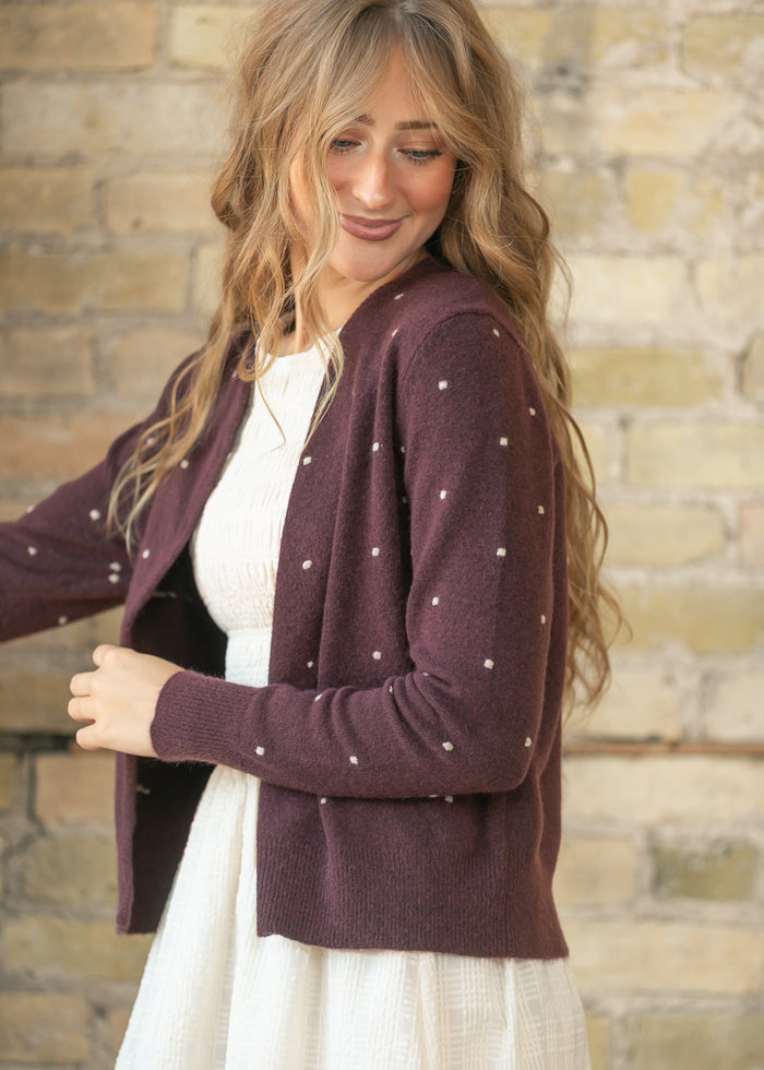 Wool Blend Raised Polka Dot Button Down Cardigan FF Layering Essentials