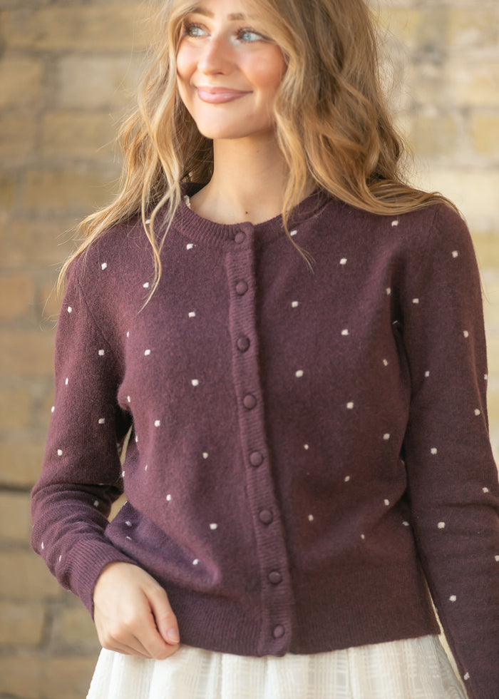 Wool Blend Raised Polka Dot Button Down Cardigan FF Layering Essentials