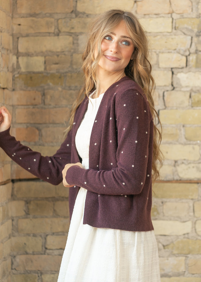 Wool Blend Raised Polka Dot Button Down Cardigan FF Layering Essentials