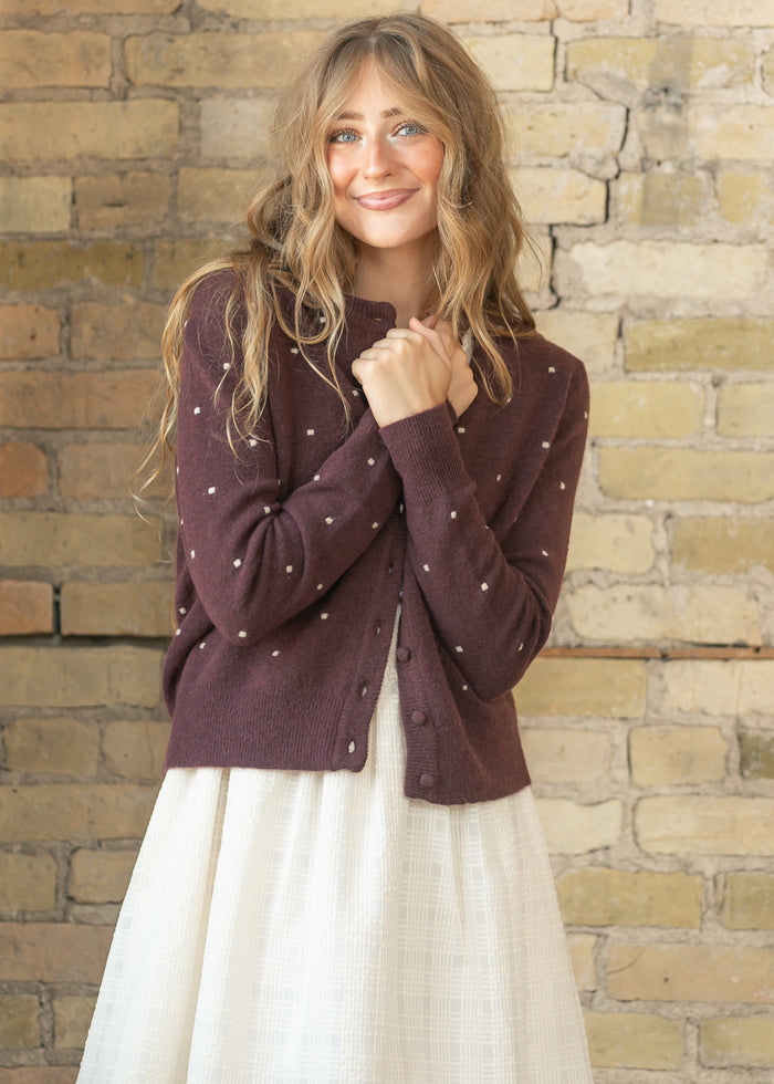 Wool Blend Raised Polka Dot Button Down Cardigan FF Layering Essentials