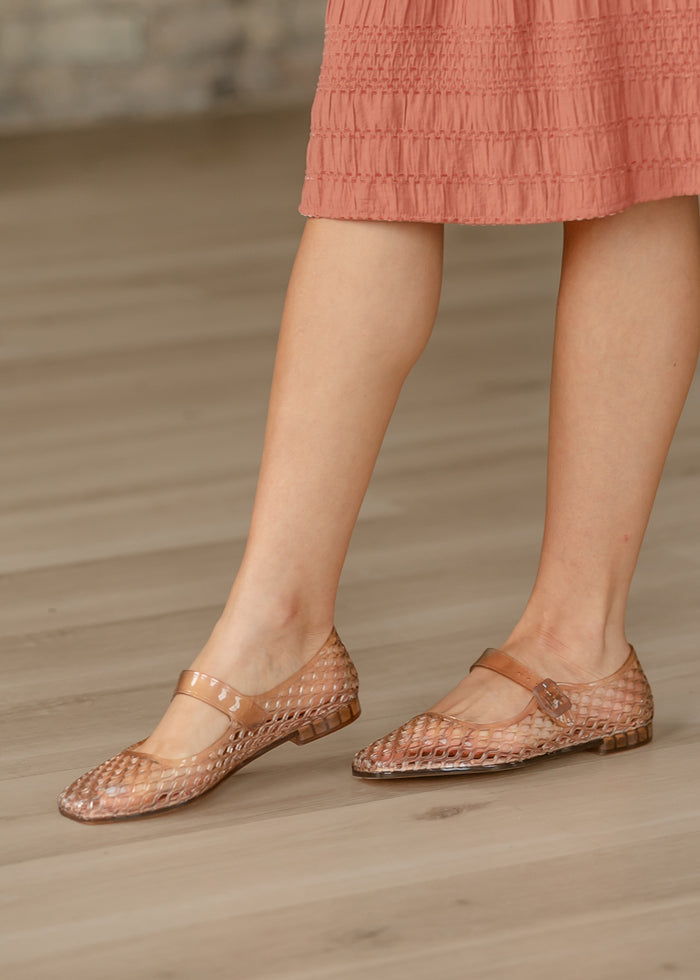 Woven Camel Jelly Mary Jane Flats Shoes