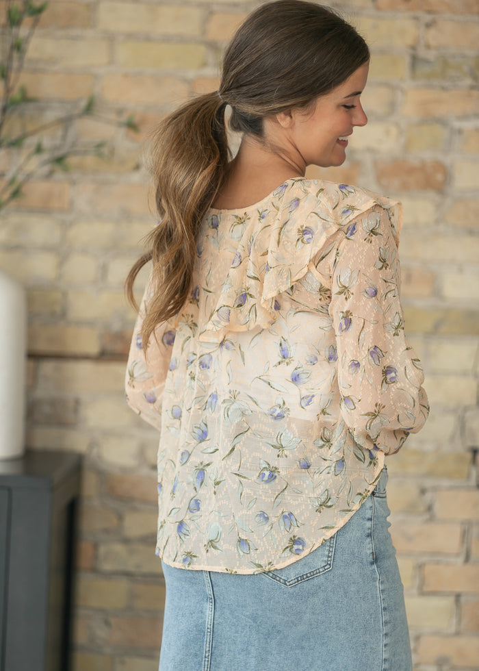 Woven Floral Print Ruffle Top FF Tops