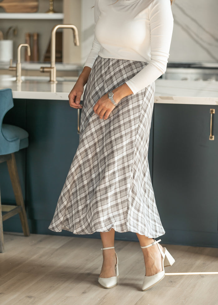 Woven Plaid Flare Midi Skirt FF Skirts