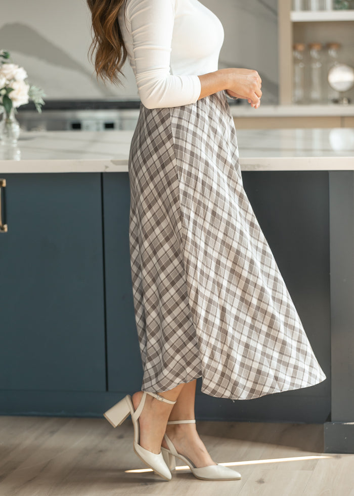 Woven Plaid Flare Midi Skirt FF Skirts